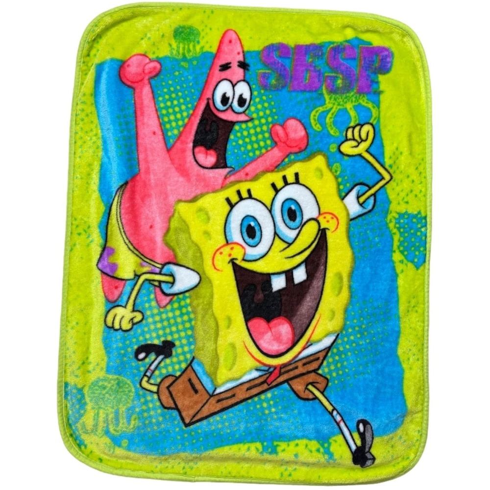 Spongebob‎ Square Pants SBSP Kids Plush Blanket Nickelodeon 38x50 Patrick Green